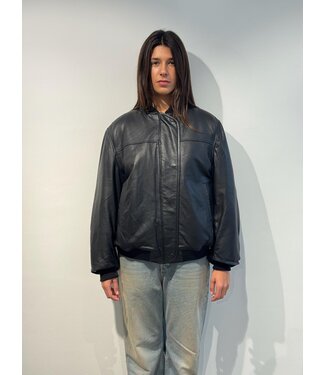 ROTATE Oversized leather bomber Black