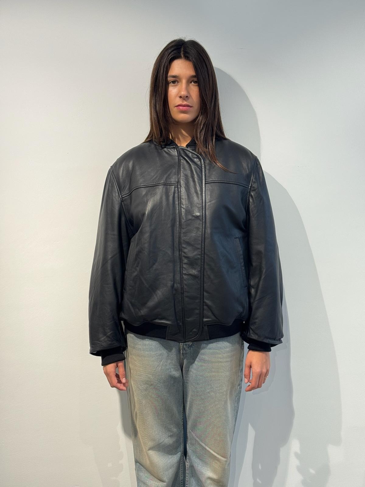 ROTATE Oversized leather bomber Black