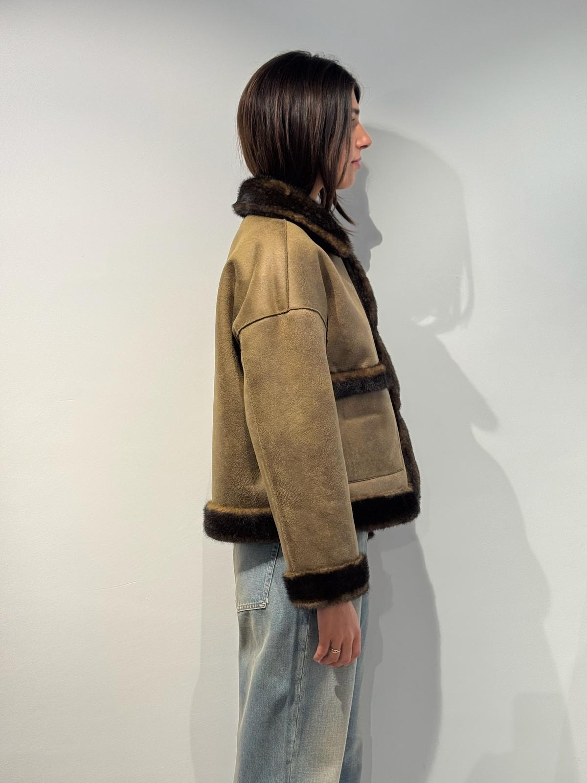 Studio AR Faje faux mink jas Olive