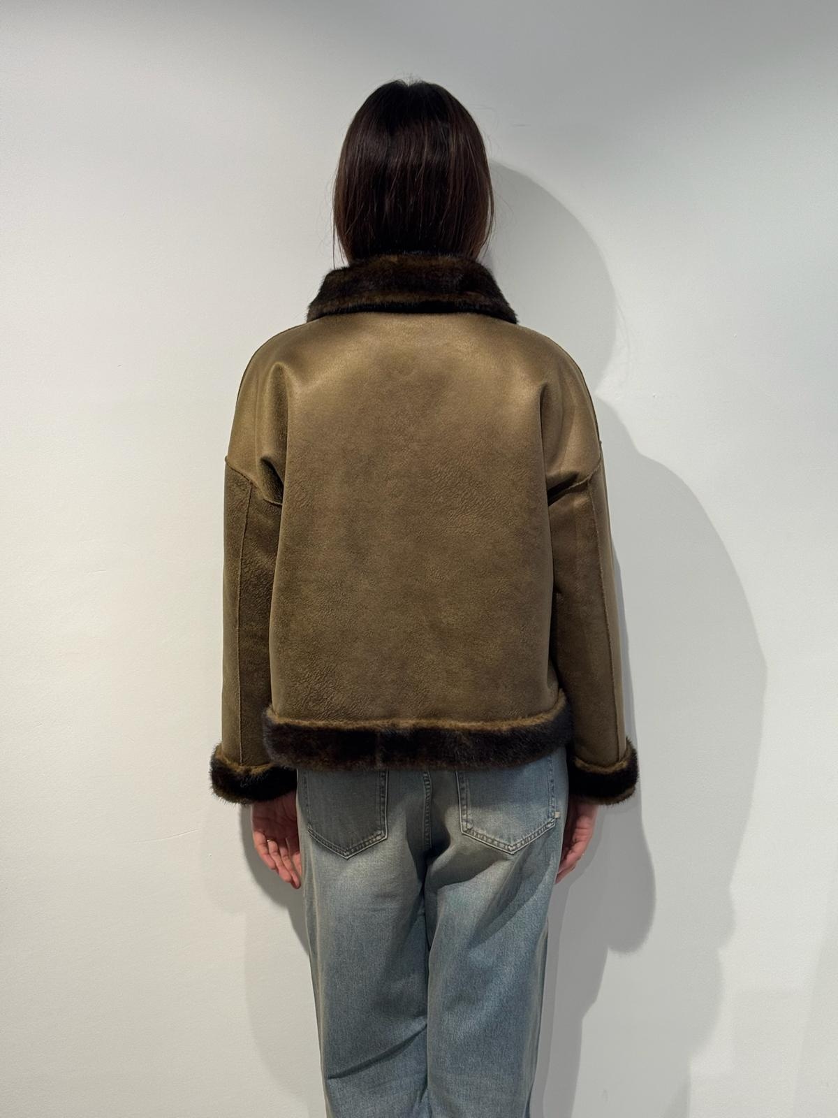 Studio AR Faje faux mink jas Olive