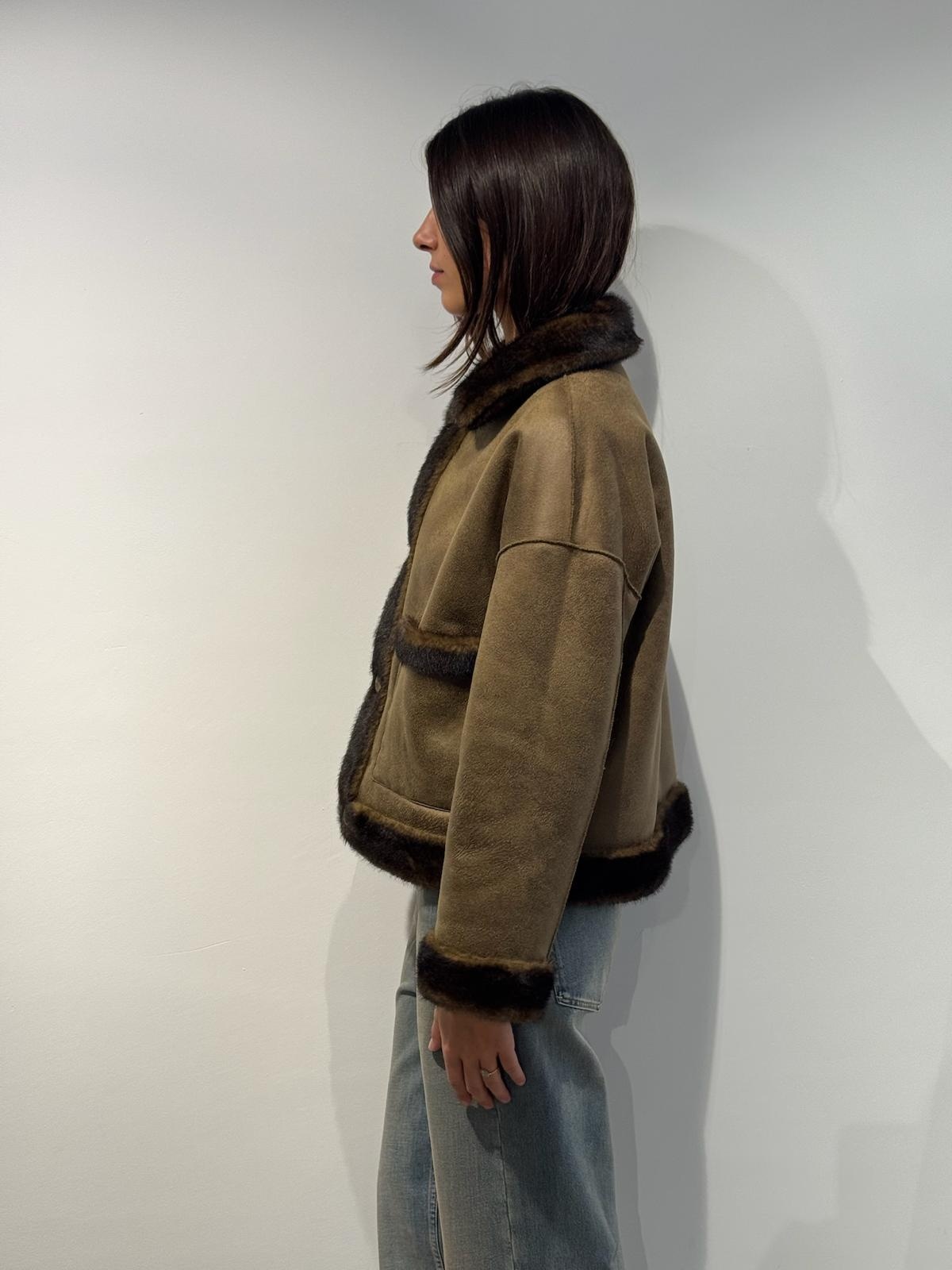 Studio AR Faje faux mink jas Olive