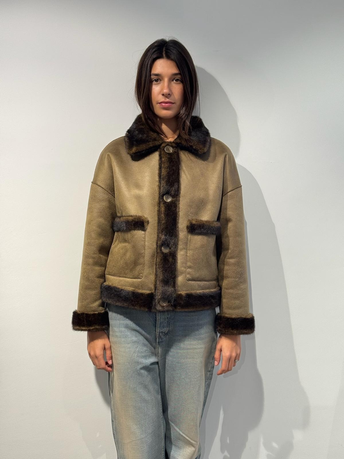 Studio AR Faje faux mink jas Olive