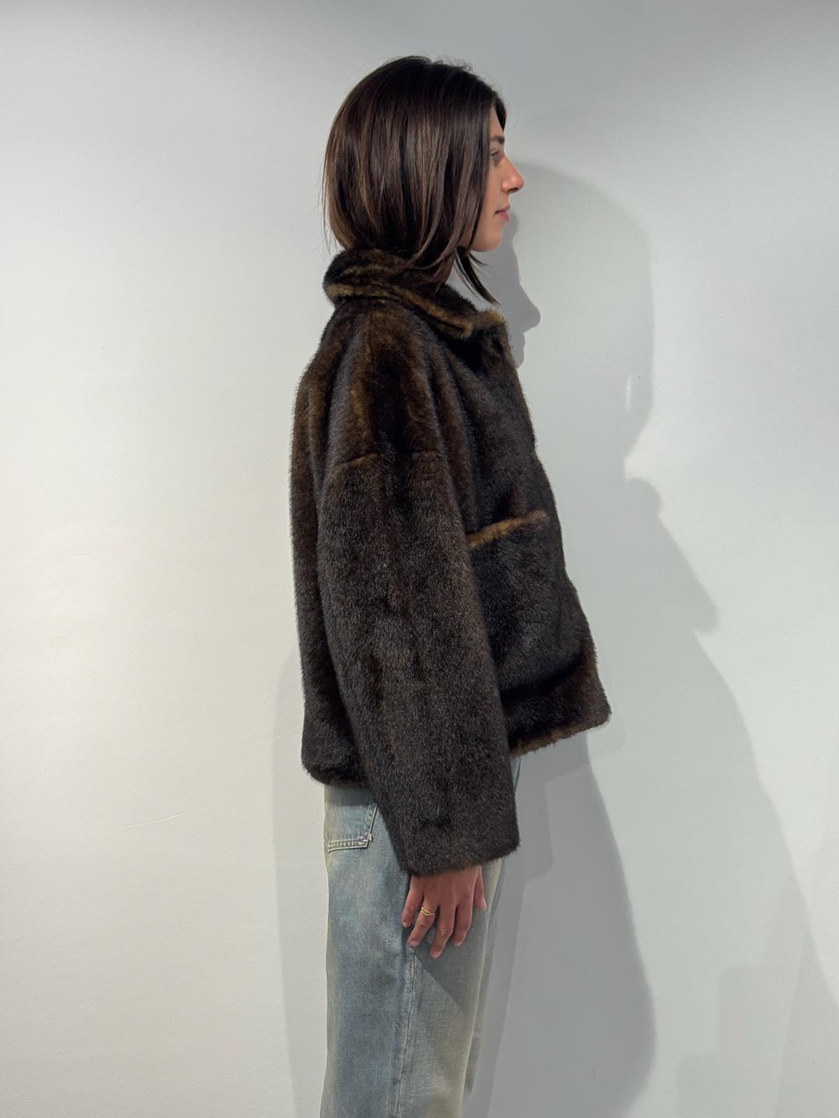 Studio AR Faje faux mink jas Olive