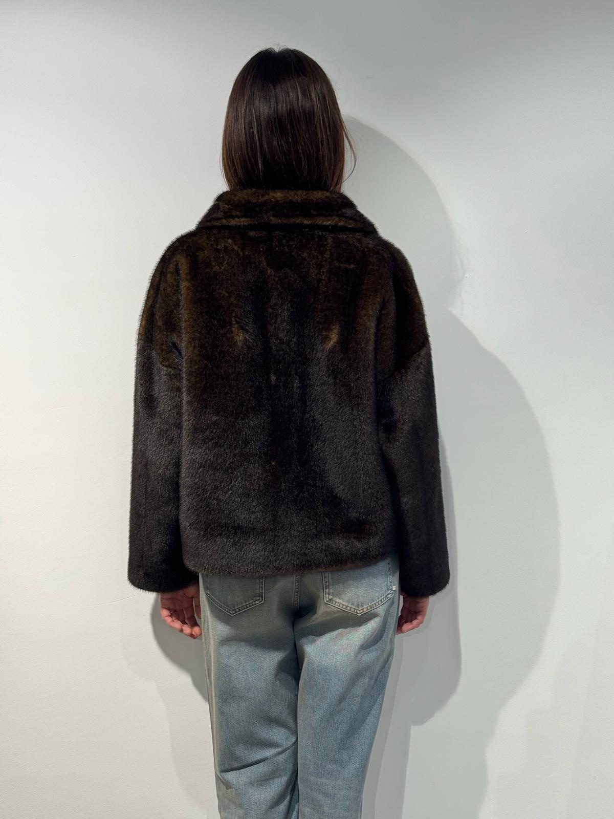 Studio AR Faje faux mink jas Olive
