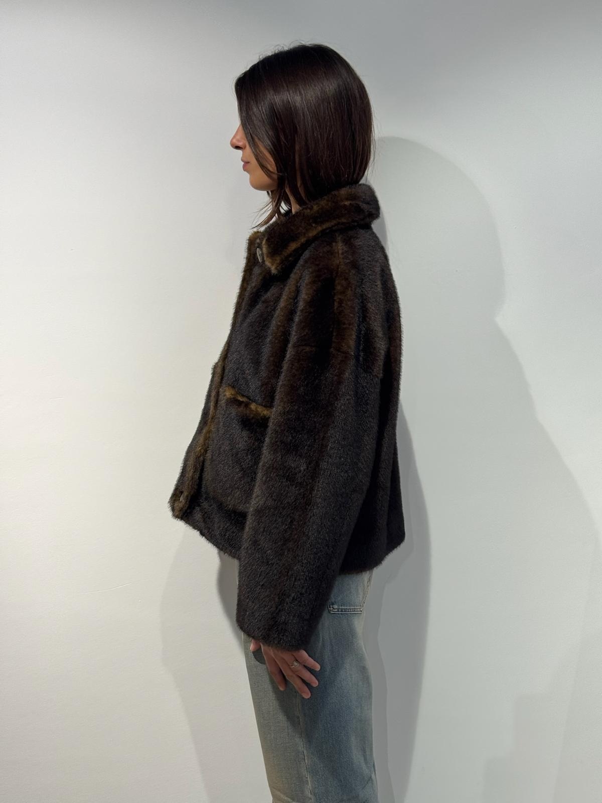 Studio AR Faje faux mink jas Olive