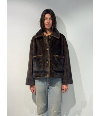 Studio AR Faje faux mink jas Olive