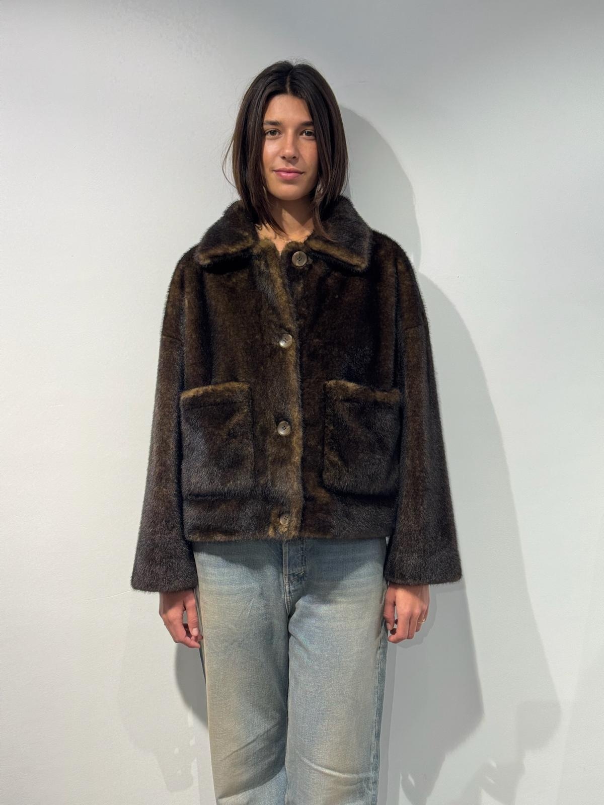 Studio AR Faje faux mink jas Olive