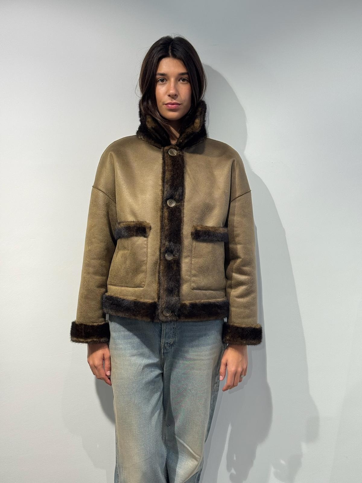 Studio AR Faje faux mink jas Olive