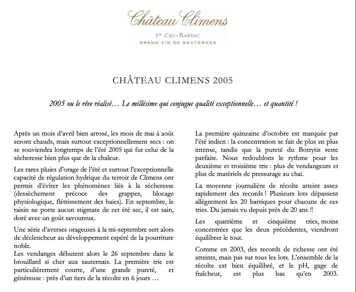 Fine & Rare  Château Climens 1er Grand Cru 2005