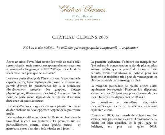 Fine & Rare  Château Climens 1er Grand Cru 2005