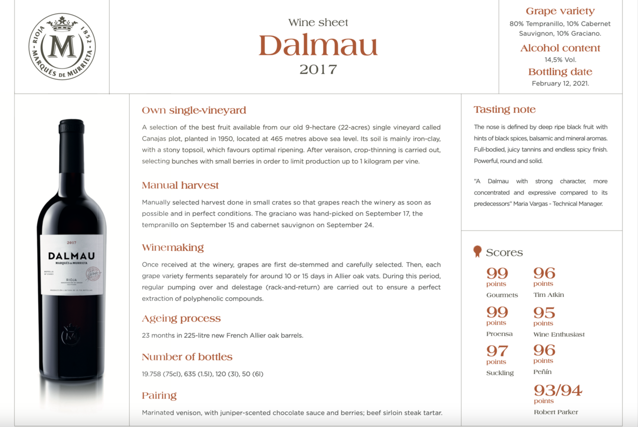Marques de Murrieta Rioja, Dalmau 2017 Jeroboam (3,0L) Marques de Murrieta Rioja, Dalmau 2017 Jeroboam (3,0L)