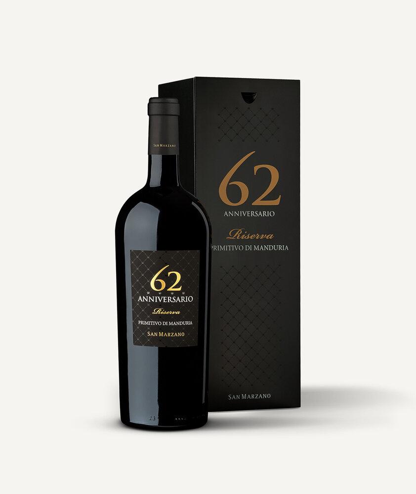 San Marzano  ANNIVERSARIO 62 RISERVA PRIMITIVO DI MANDURIA DOP 2019 (6.0 liter) San Marzano  ANNIVERSARIO 62 RISERVA PRIMITIVO DI MANDURIA DOP 2019 (6.0 liter)