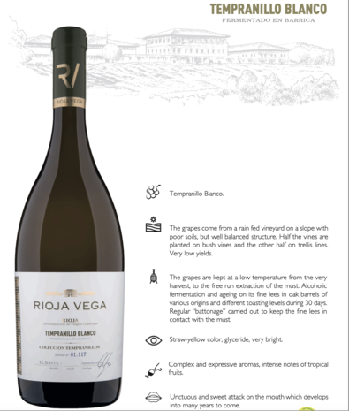 Rioja Vega Colección Tempranillo Blanco, Fermentado en Barrica 2024
