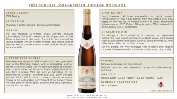 Fine & Rare Schloss Johannisberg, Riesling Goldlack ‘Trocken’ 2021 Fine & Rare Schloss Johannisberg, Riesling Goldlack ‘Trocken’ 2021