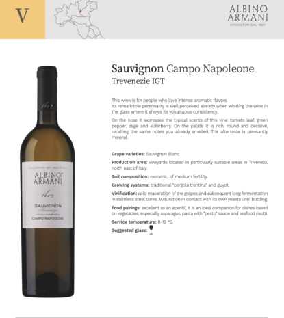 Albino Armani Sauvignon 'Campo Napoleone' 2025 Albino Armani Sauvignon 'Campo Napoleone' 2025