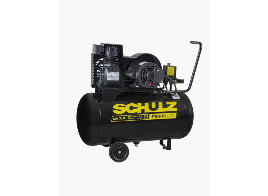 Schulz air compressor CSI 7.4/30 lts, 1.5 hp, single phase, 220V, 50 HZ, 2 polos, W.Wheels, single stage pratic air
