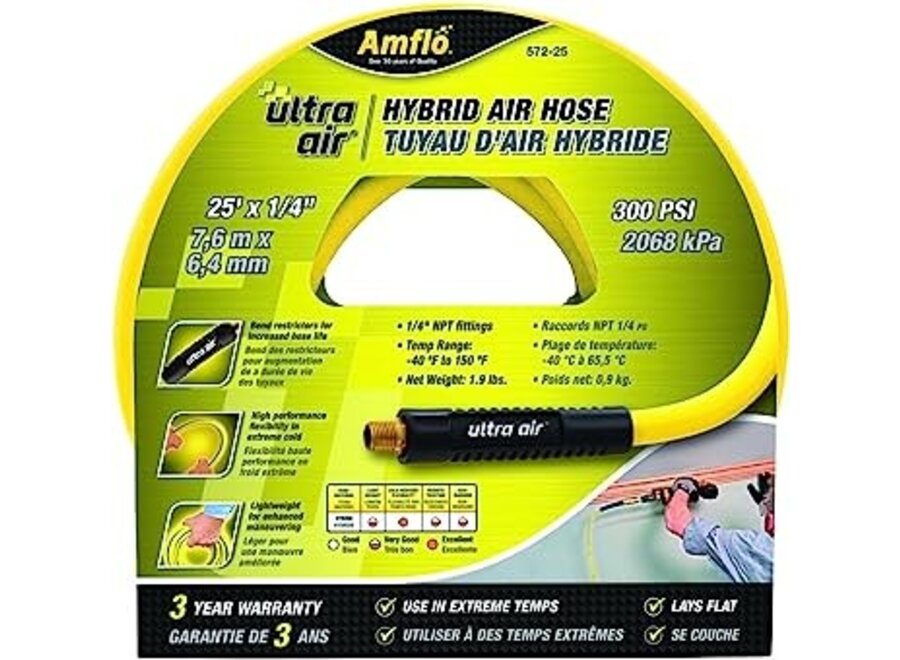 Hybrid air hose 25' x 1/4 (7,6 m x 6,4 mm)