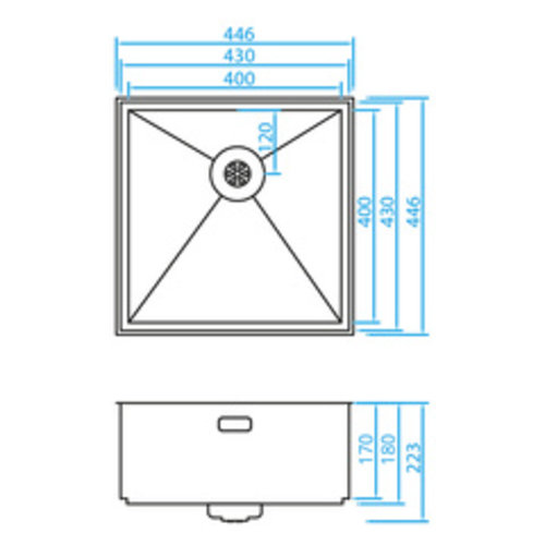 Caressi HOMESB072 Spoelbak 446x446 mm, Rvs, Onderbouw