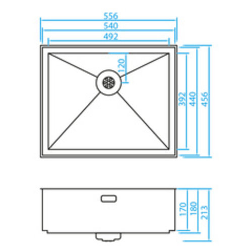 Caressi HOMESB075 Spoelbak 556x456 mm, Rvs, Onderbouw