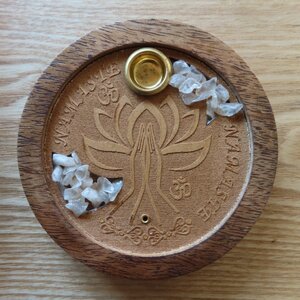 Wooden Incense Holder Namasté met Rozenkwarts Edelsteentjes - Green Tree