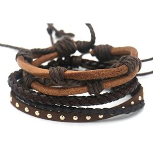 Lederen armbanden bruin Musthaves - set van 3 stuks - verstelbaar