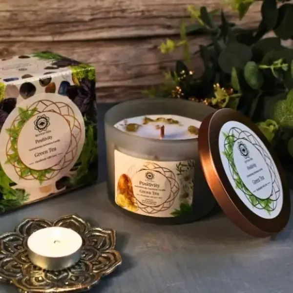Green Tree Candle Company Edelsteenkaars Green Tea Positivity - Aromatherapie - Green Tree