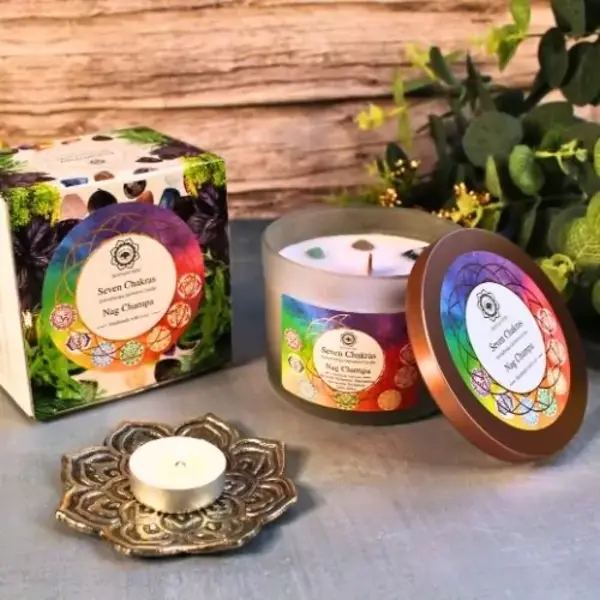 Green Tree Candle Company Edelsteenkaars Nag Champa - Seven Chakra's - Aromatherapie - Green Tree