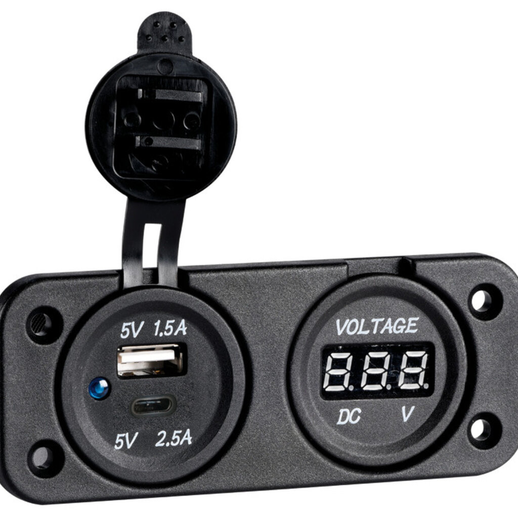 Osculati Digitale voltmeter + dubbele USB A-C