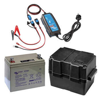 Accuset AGM 60Ah + IP65 Acculader 7A + Accubak