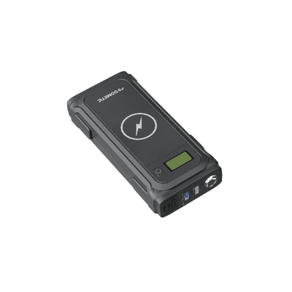 Draagbare powerbank startbooster, Qi-lader, zaklamp