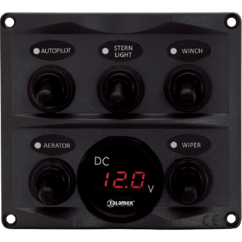 Schakelpaneel zwart met voltmeter 12/24V