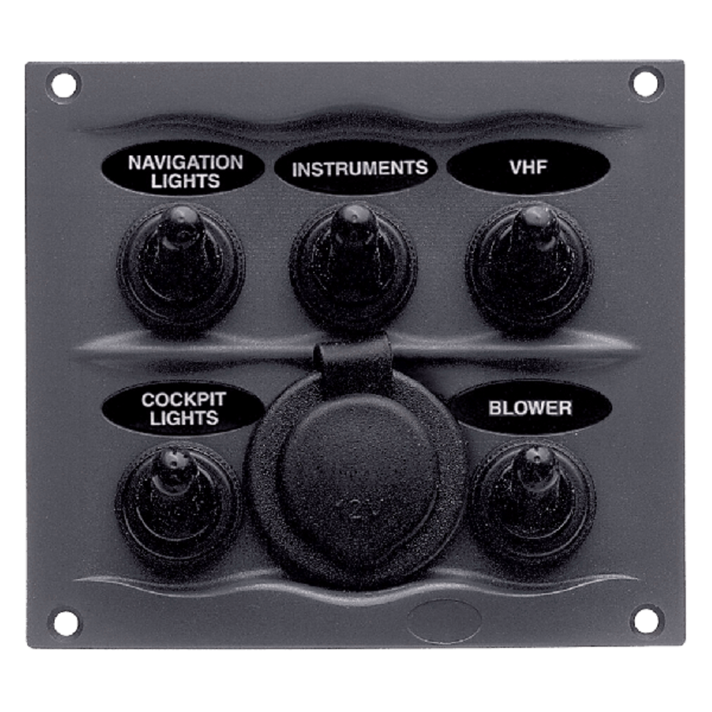 Schakelpaneel 5 schakelaars & 12V stopcontact