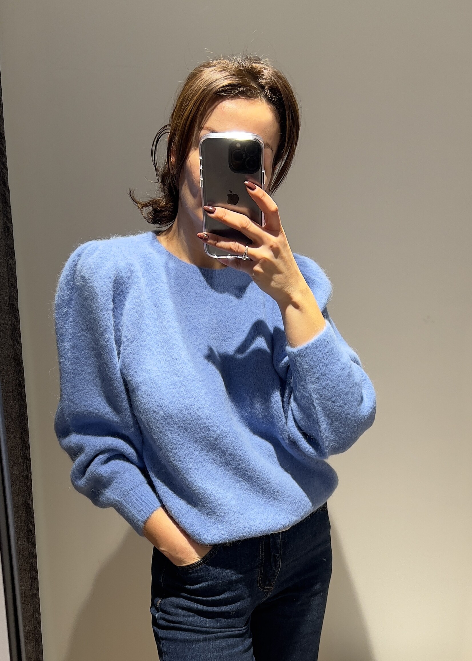 PULL SARA ALPAGA COL ROND ET MANCHES BOUFFANTES
