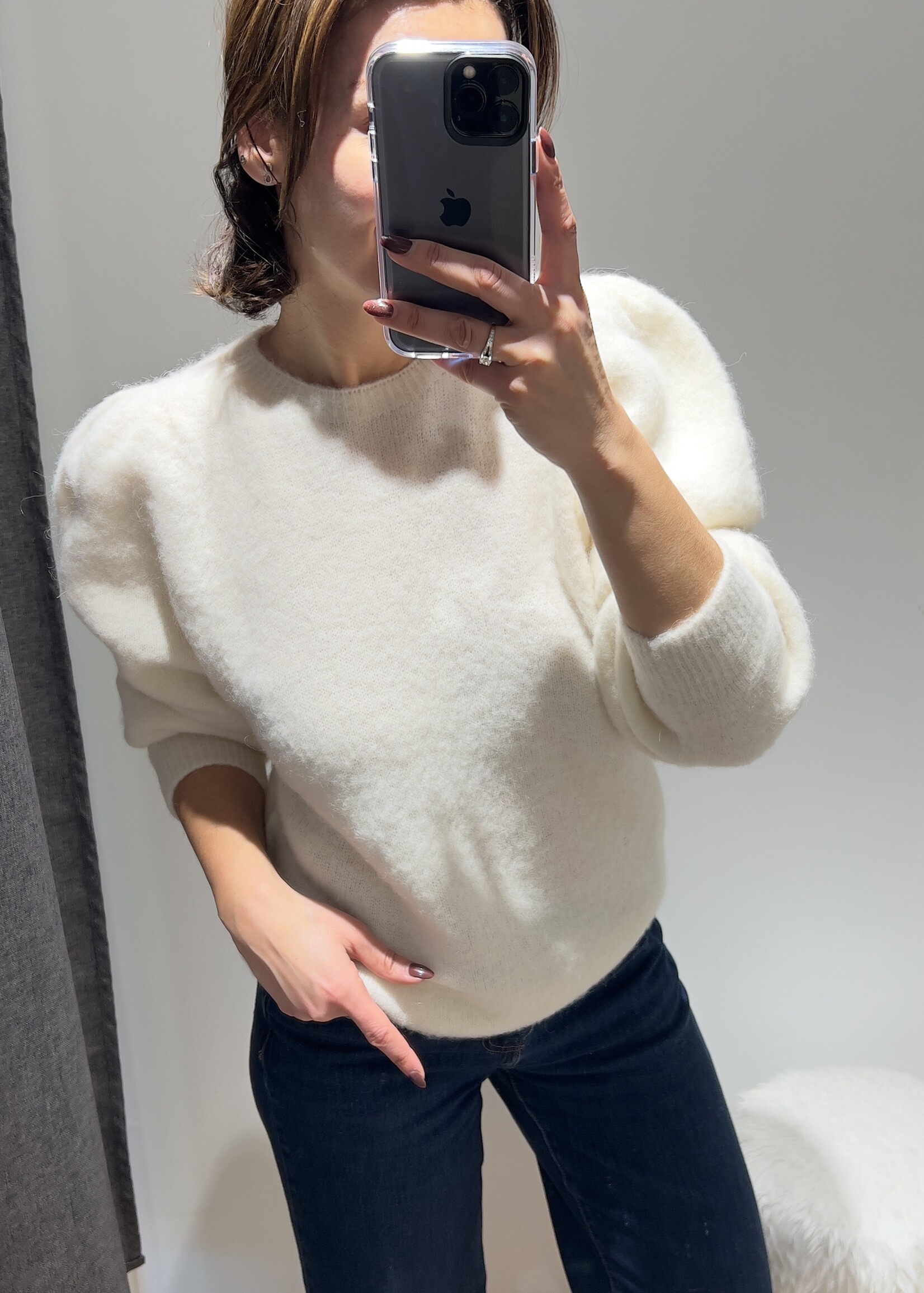PULL SARA ALPAGA COL ROND ET MANCHES BOUFFANTES