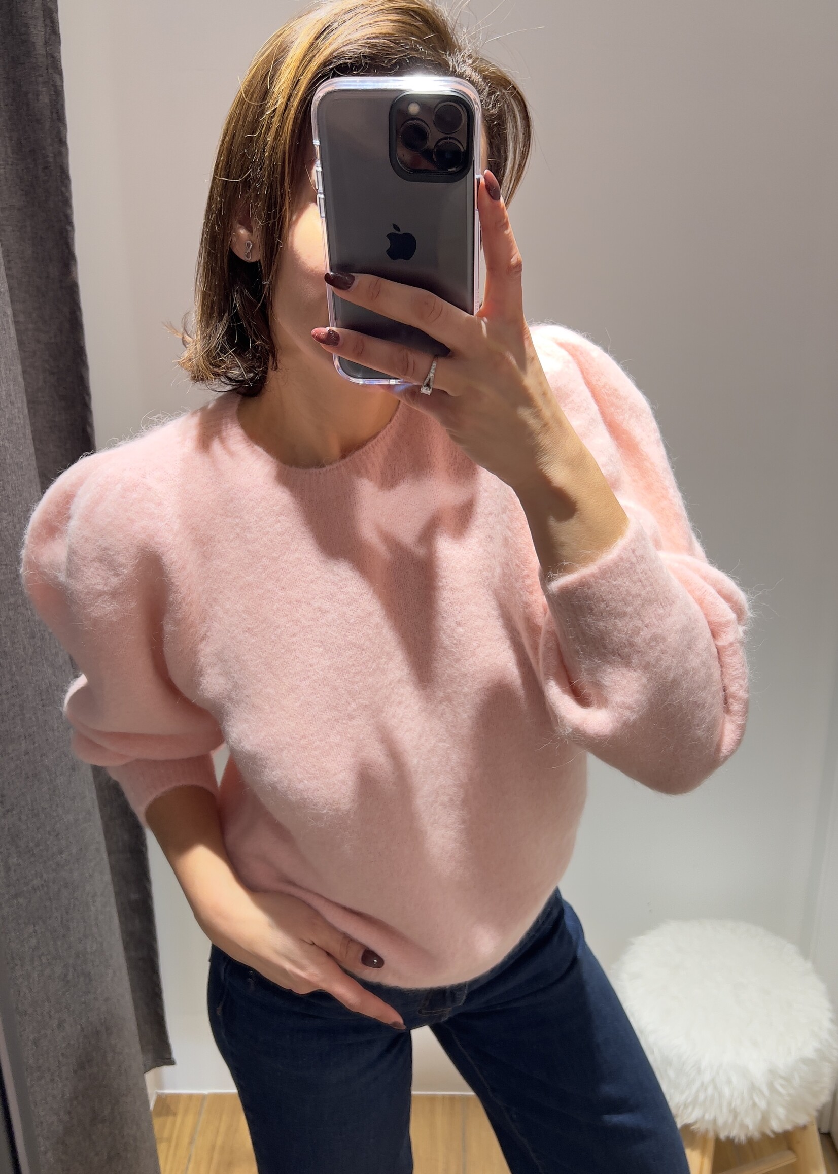 PULL SARA ALPAGA COL ROND ET MANCHES BOUFFANTES
