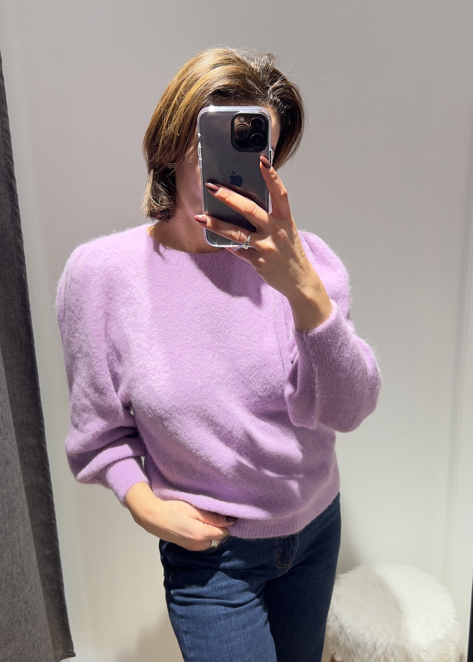 PULL SARA ALPAGA COL ROND ET MANCHES BOUFFANTES