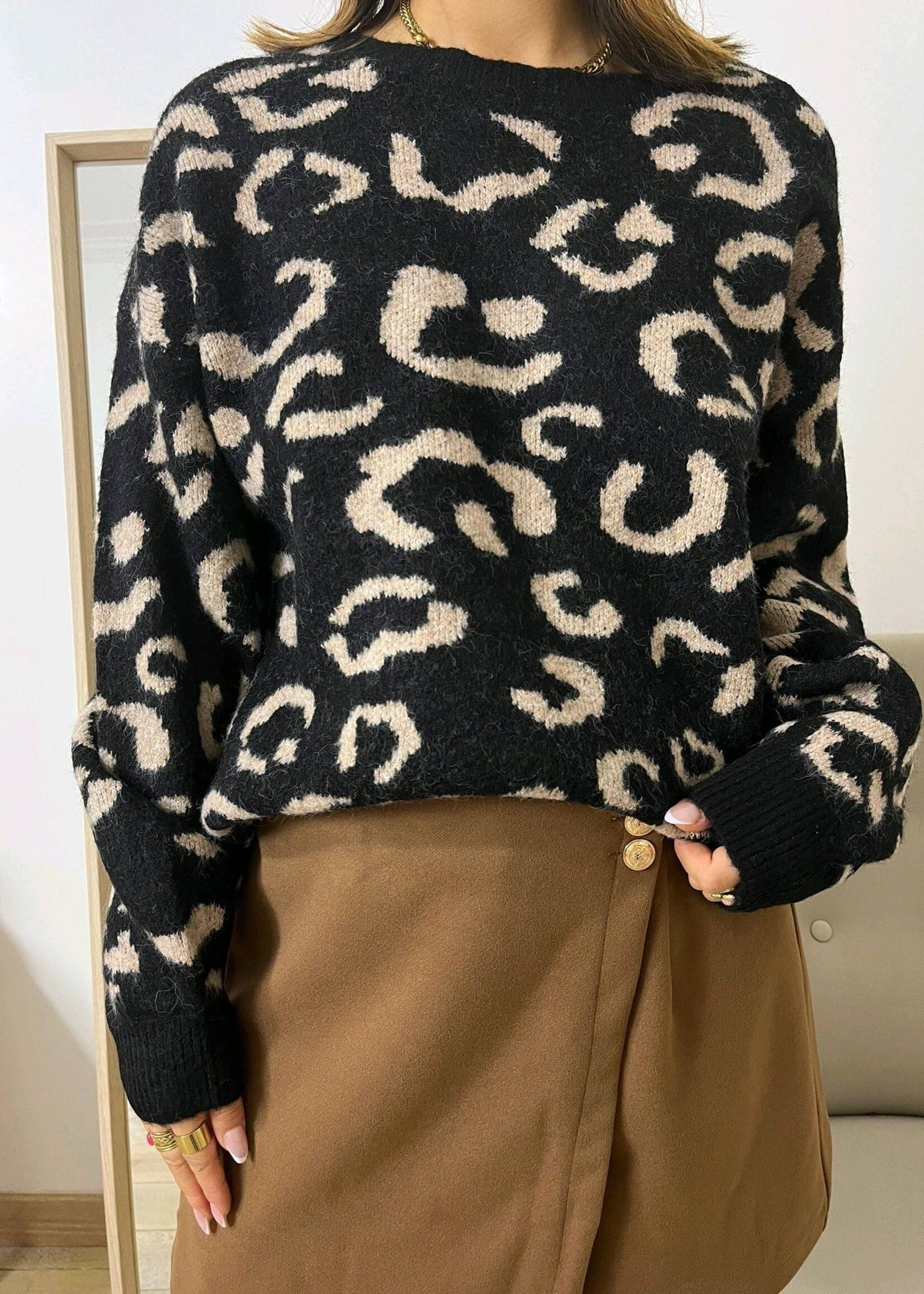 PULL LEOPARD NOIR/BEIGE