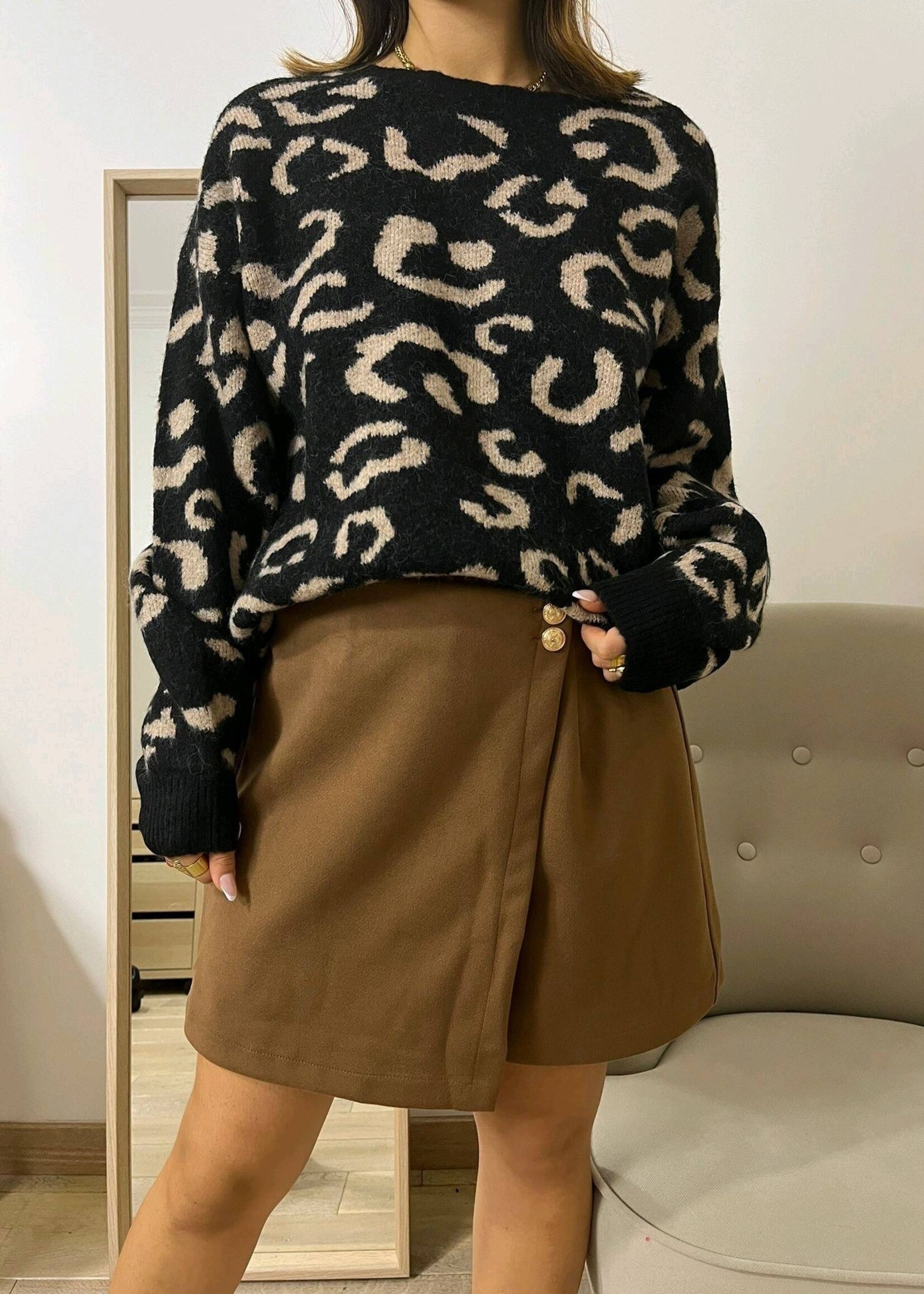 PULL LEOPARD NOIR/BEIGE