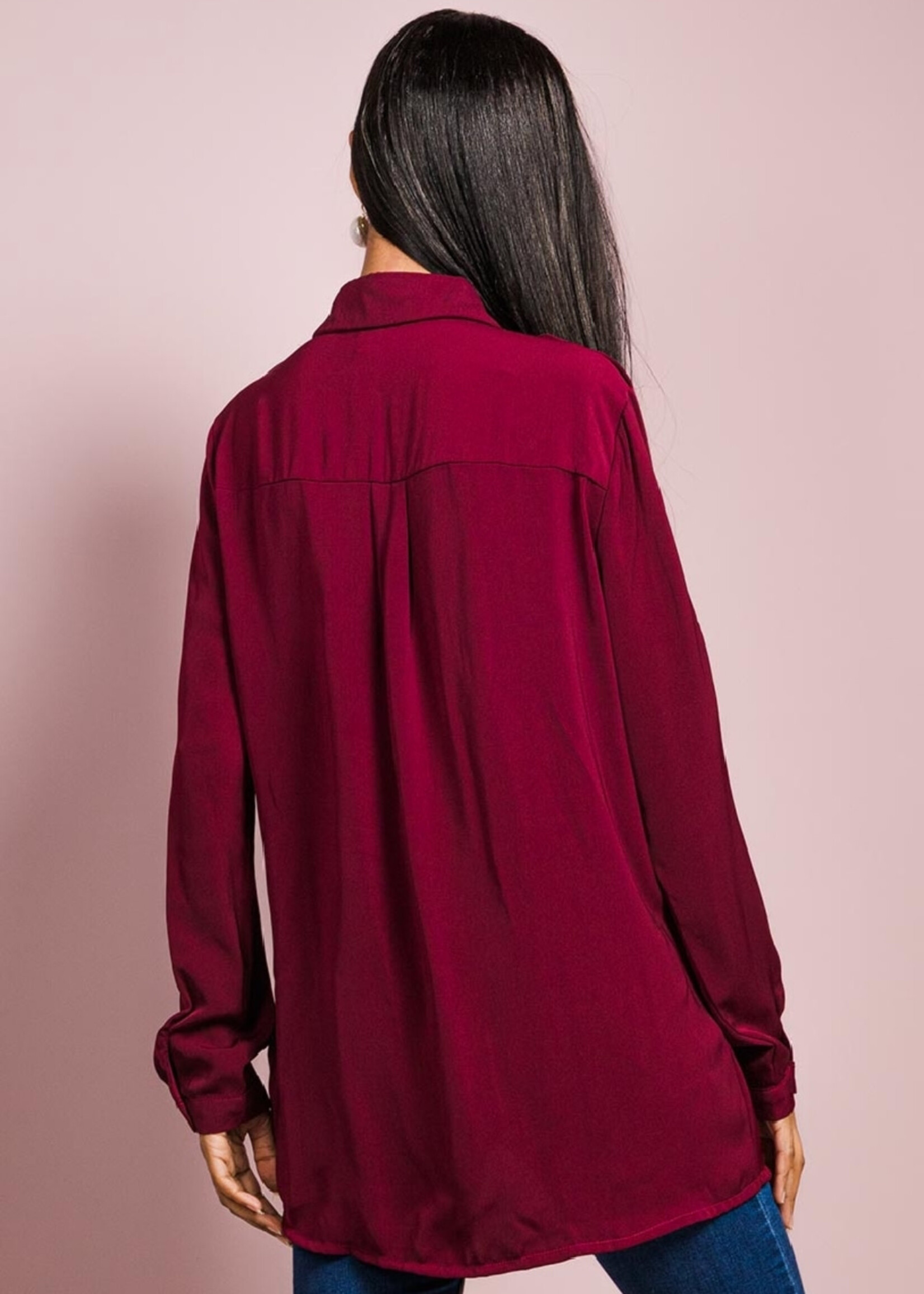 CHEMISE SATIN UNI - POCHES