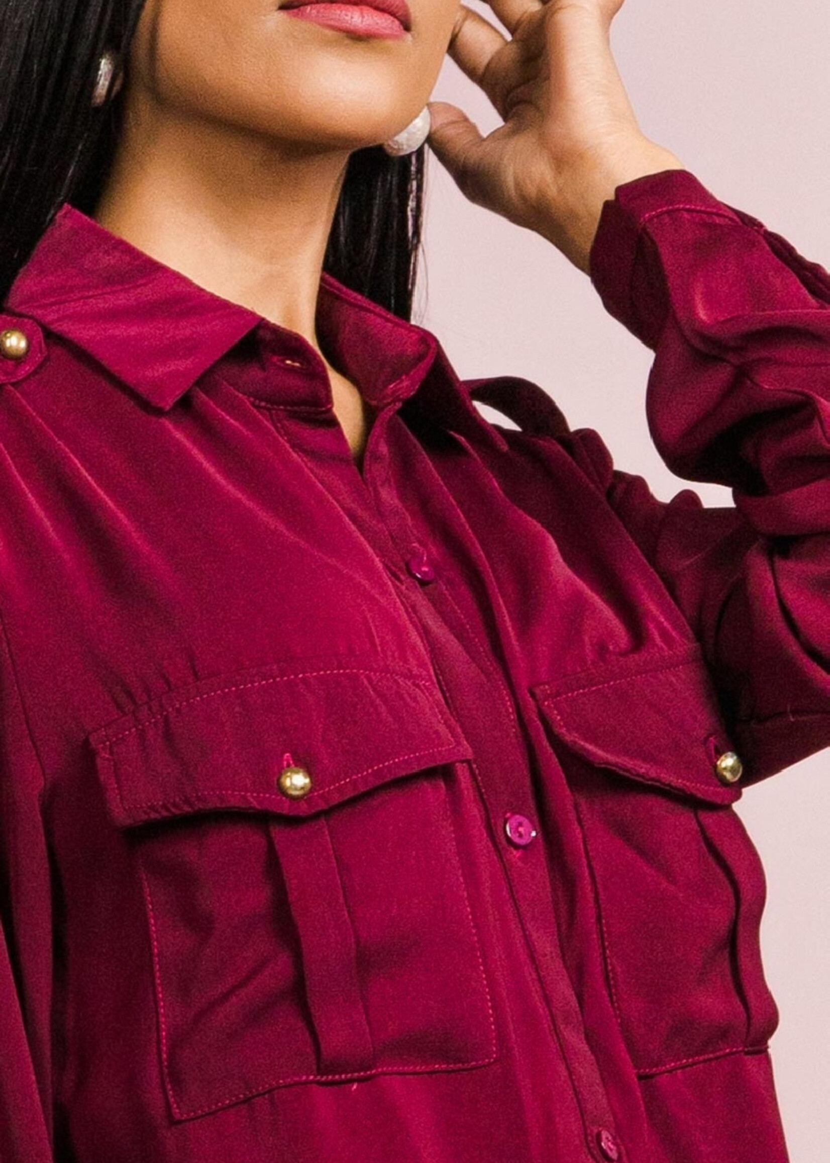 CHEMISE SATIN UNI - POCHES