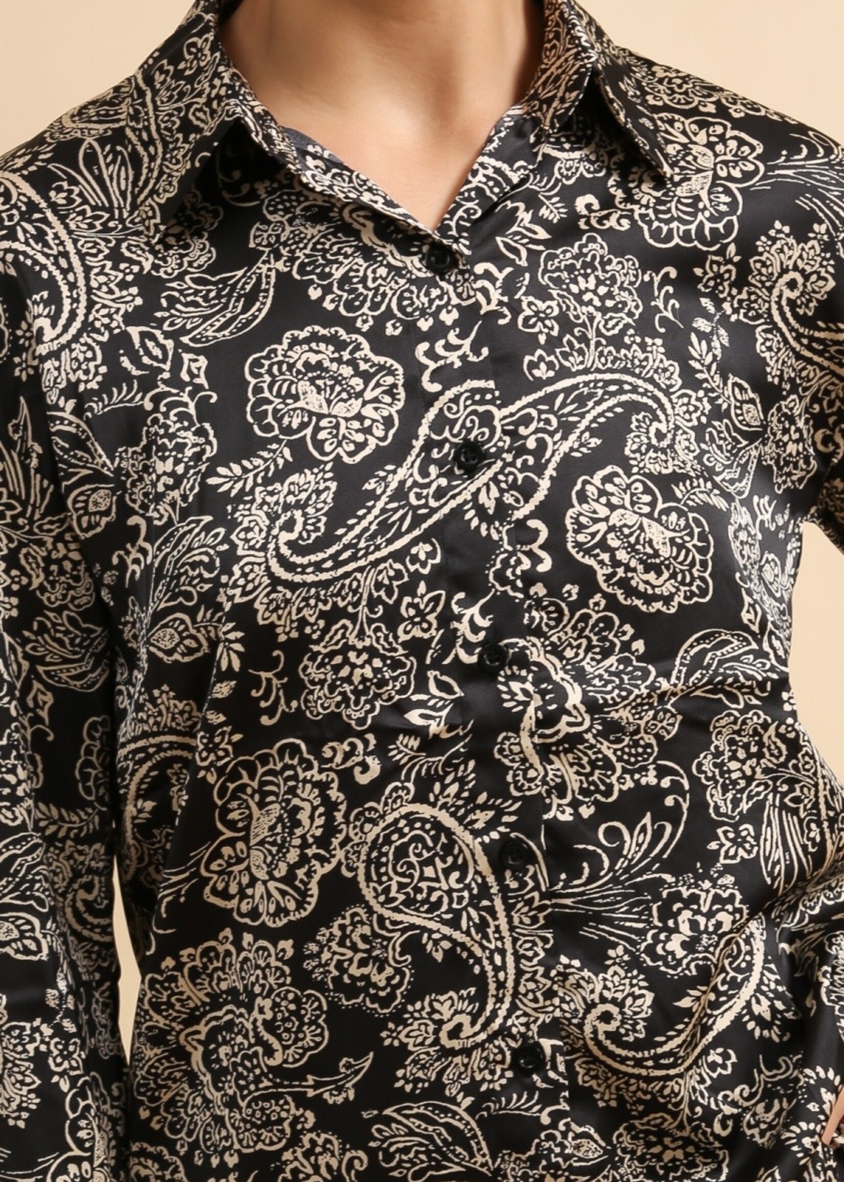 SATIJNEN OVERHEMD MET PASHMINA-MOTIEF