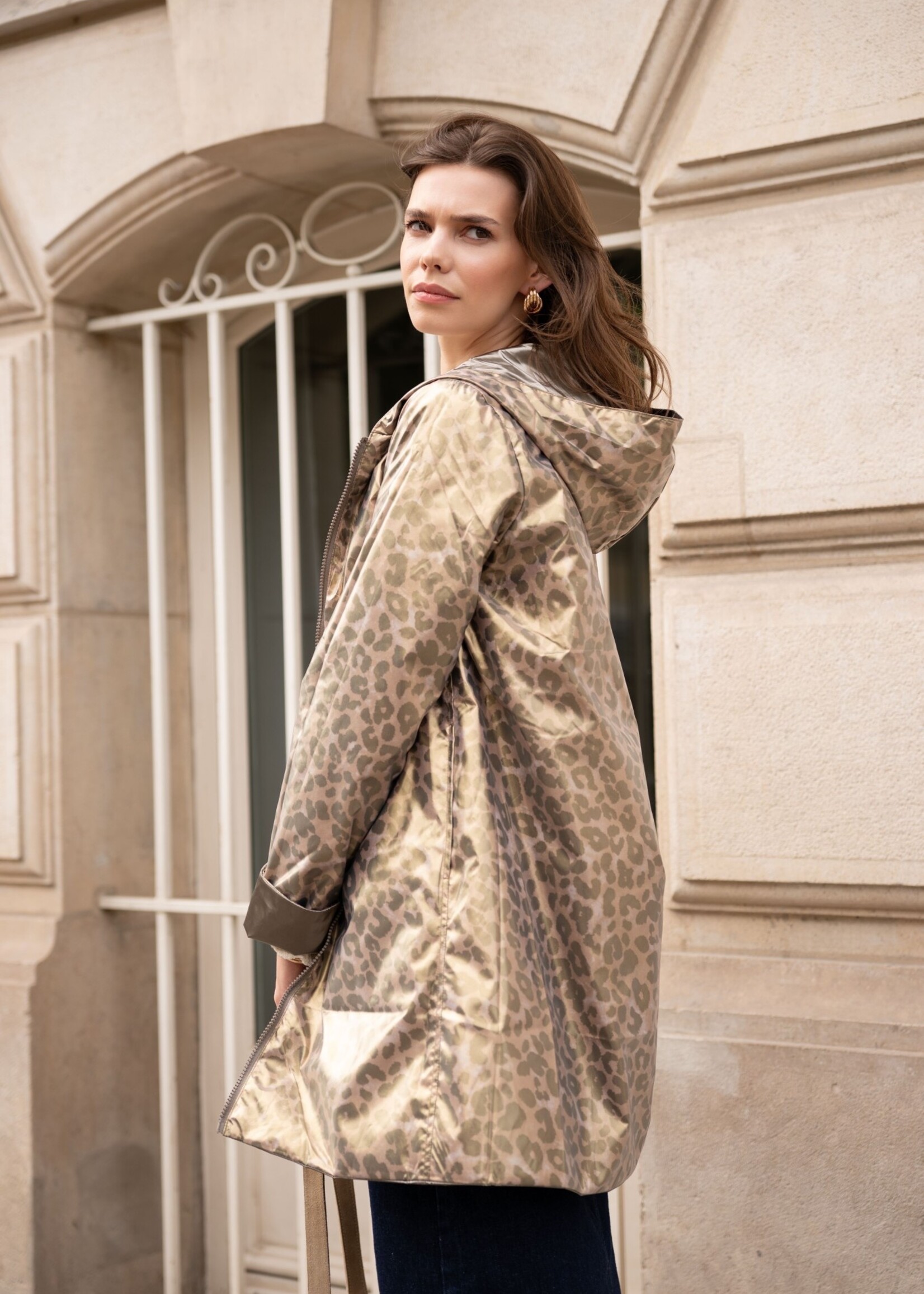laura jo Imperméable réversible long en version léopard (couleur/Leo)