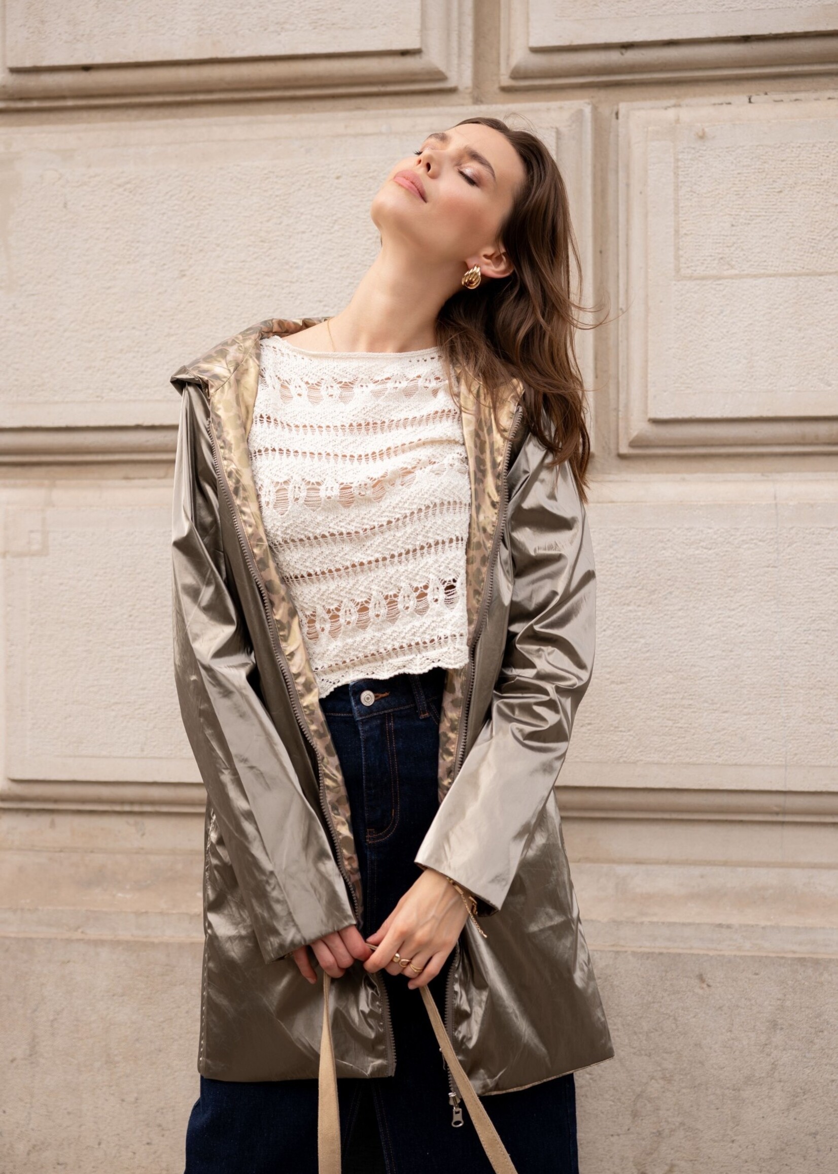 laura jo Imperméable réversible long en version léopard (couleur/Leo)