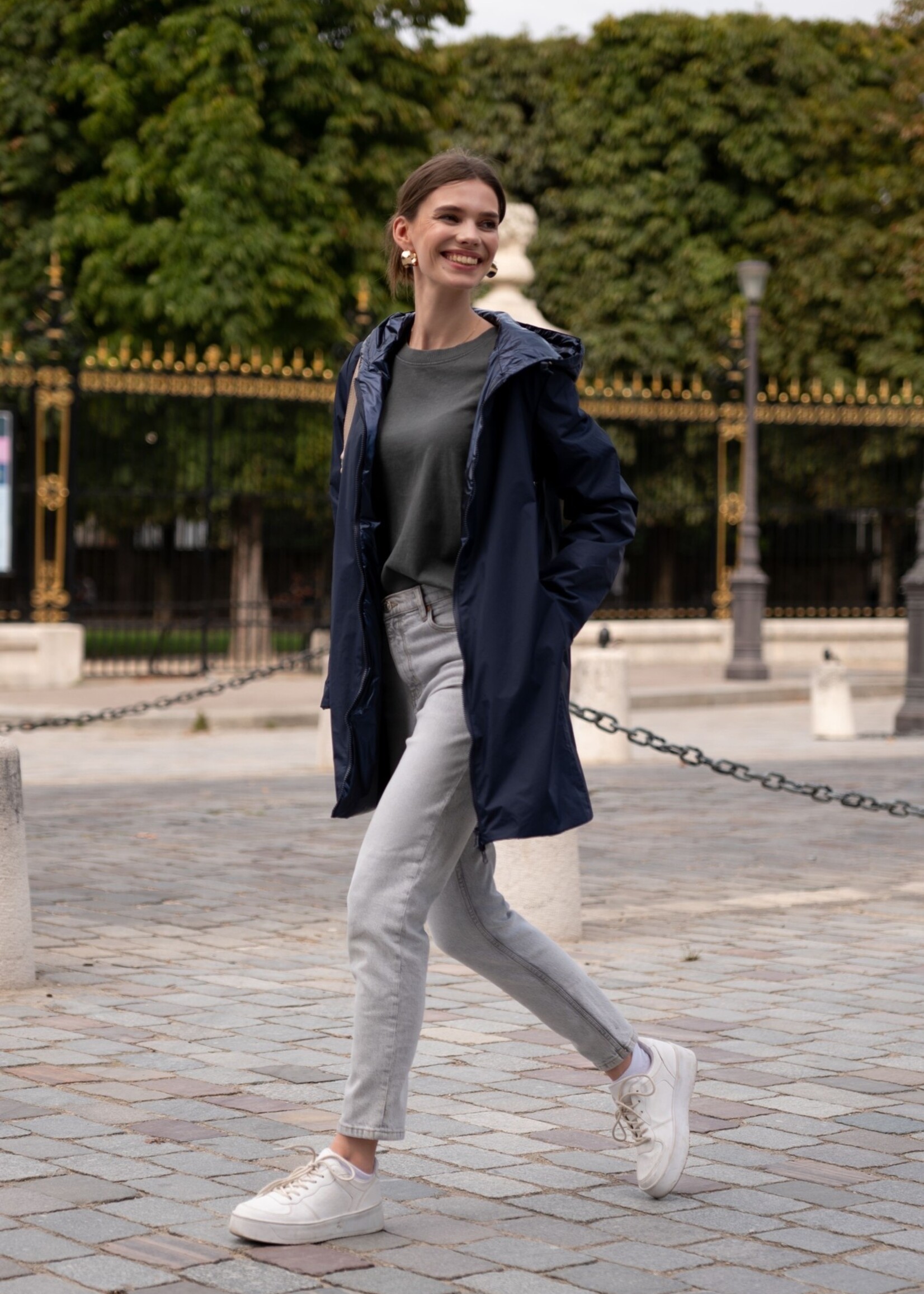 laura jo Imperméable réversible long mi-saison brillant