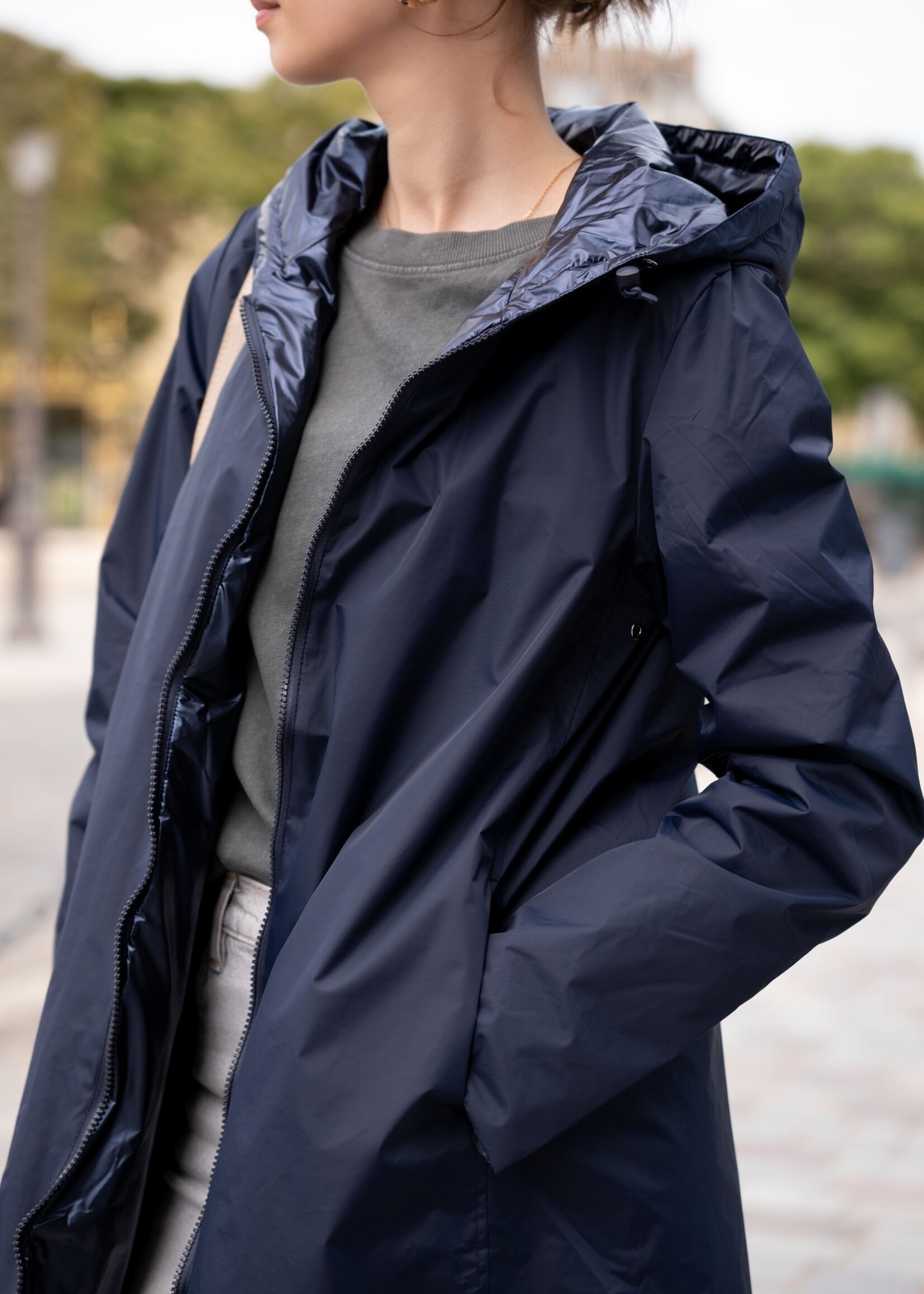 laura jo Imperméable réversible long mi-saison brillant