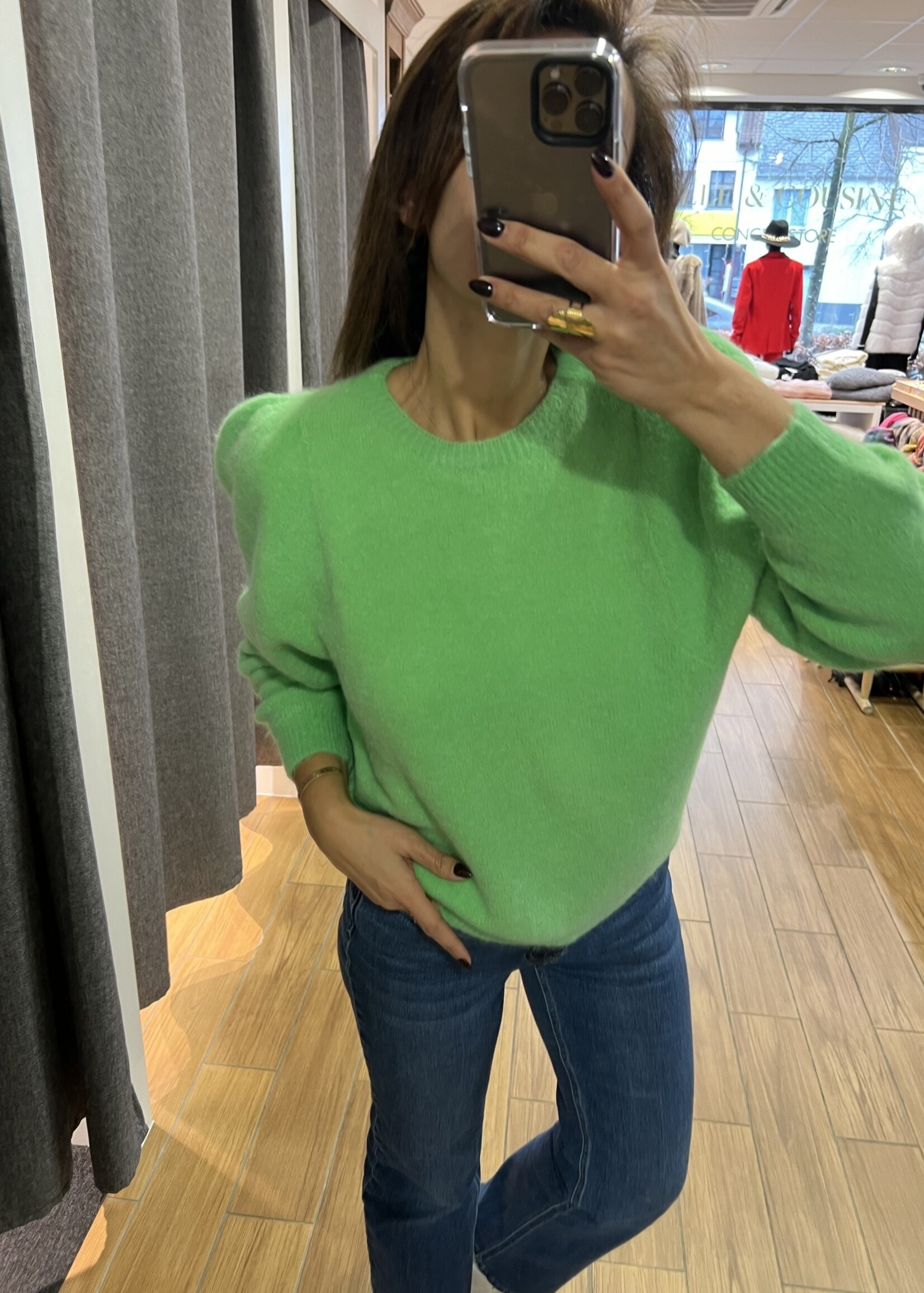 PULL SARA ALPAGA COL ROND ET MANCHES BOUFFANTES