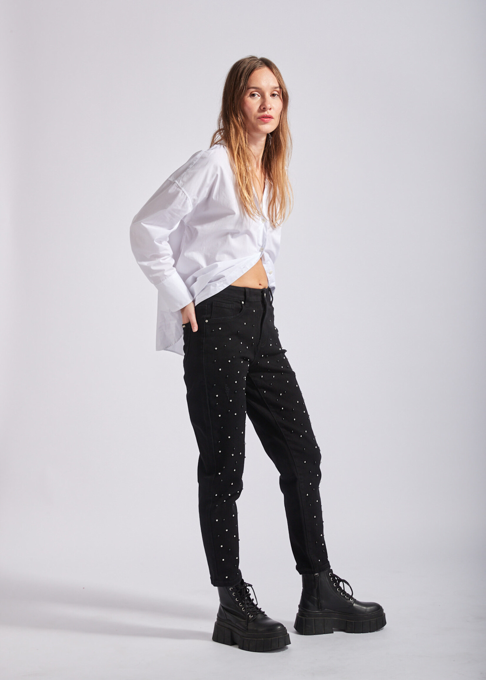 TOXIK3 JEAN MOM PERLES - SKY