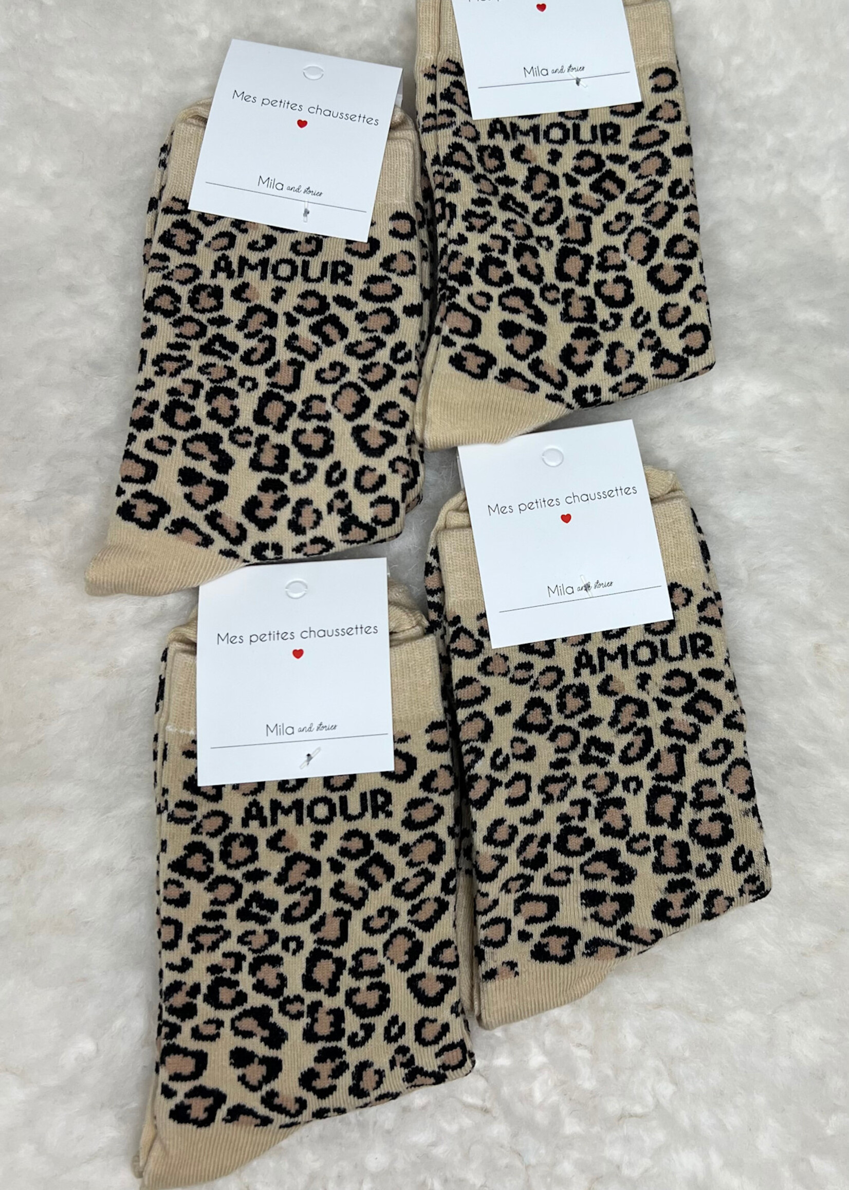 CHAUSSETTES LEOPARD BEIGE - ONE SIZE