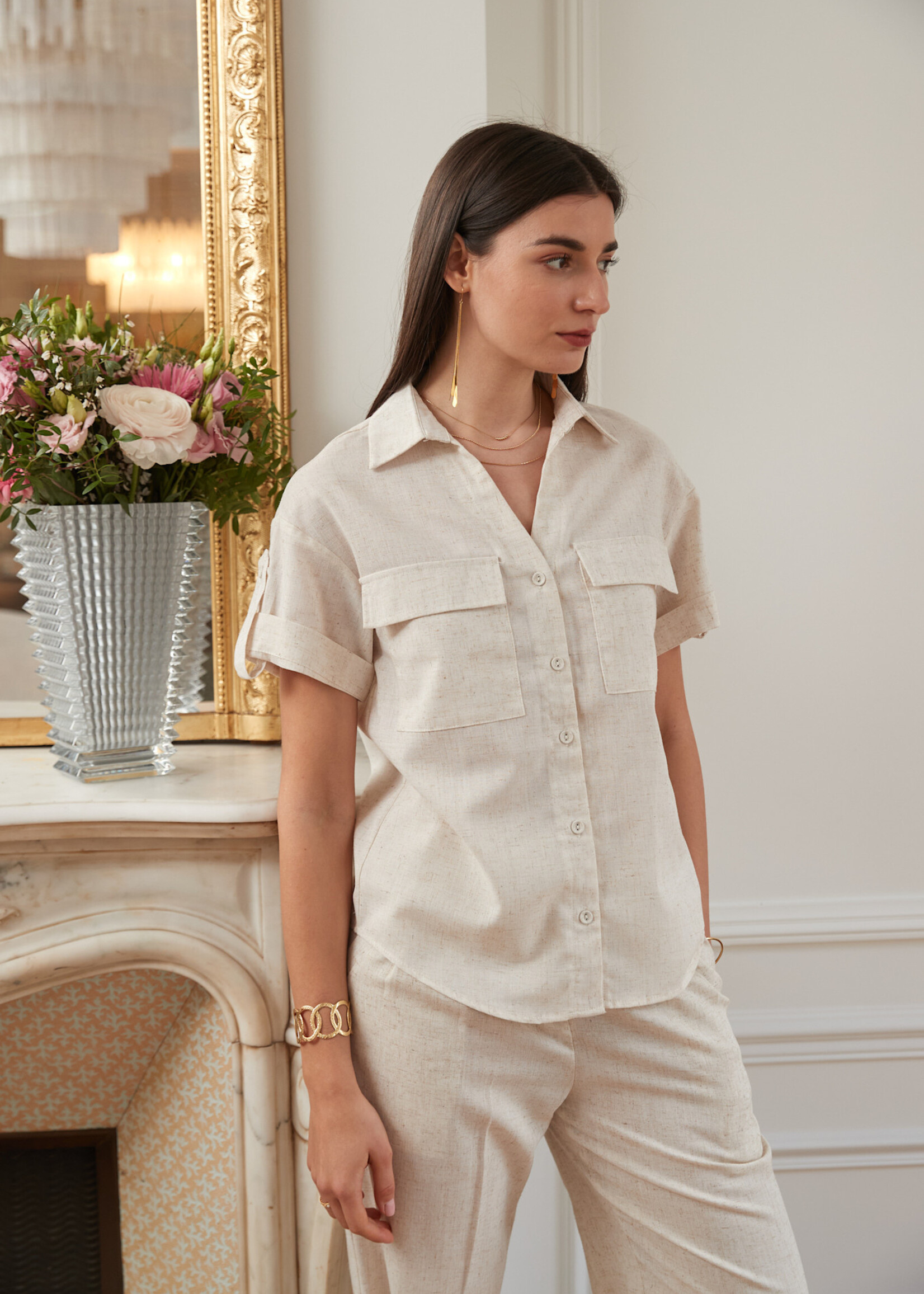 CHEMISE SAFARI COURTES MANCHES-LIN