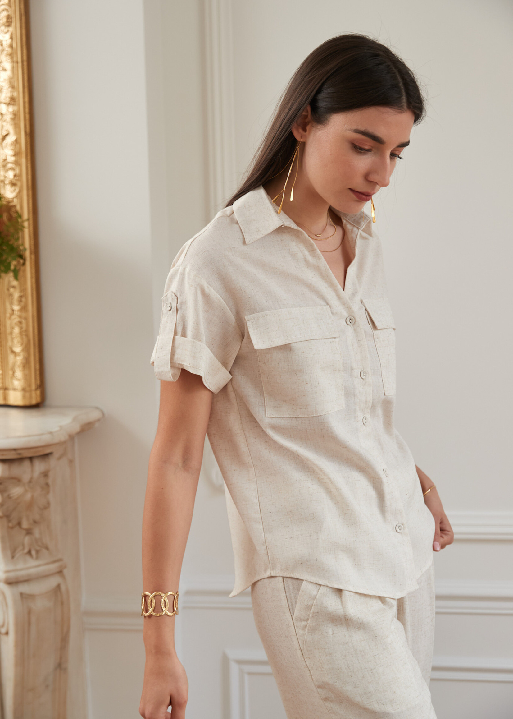 CHEMISE SAFARI COURTES MANCHES-LIN